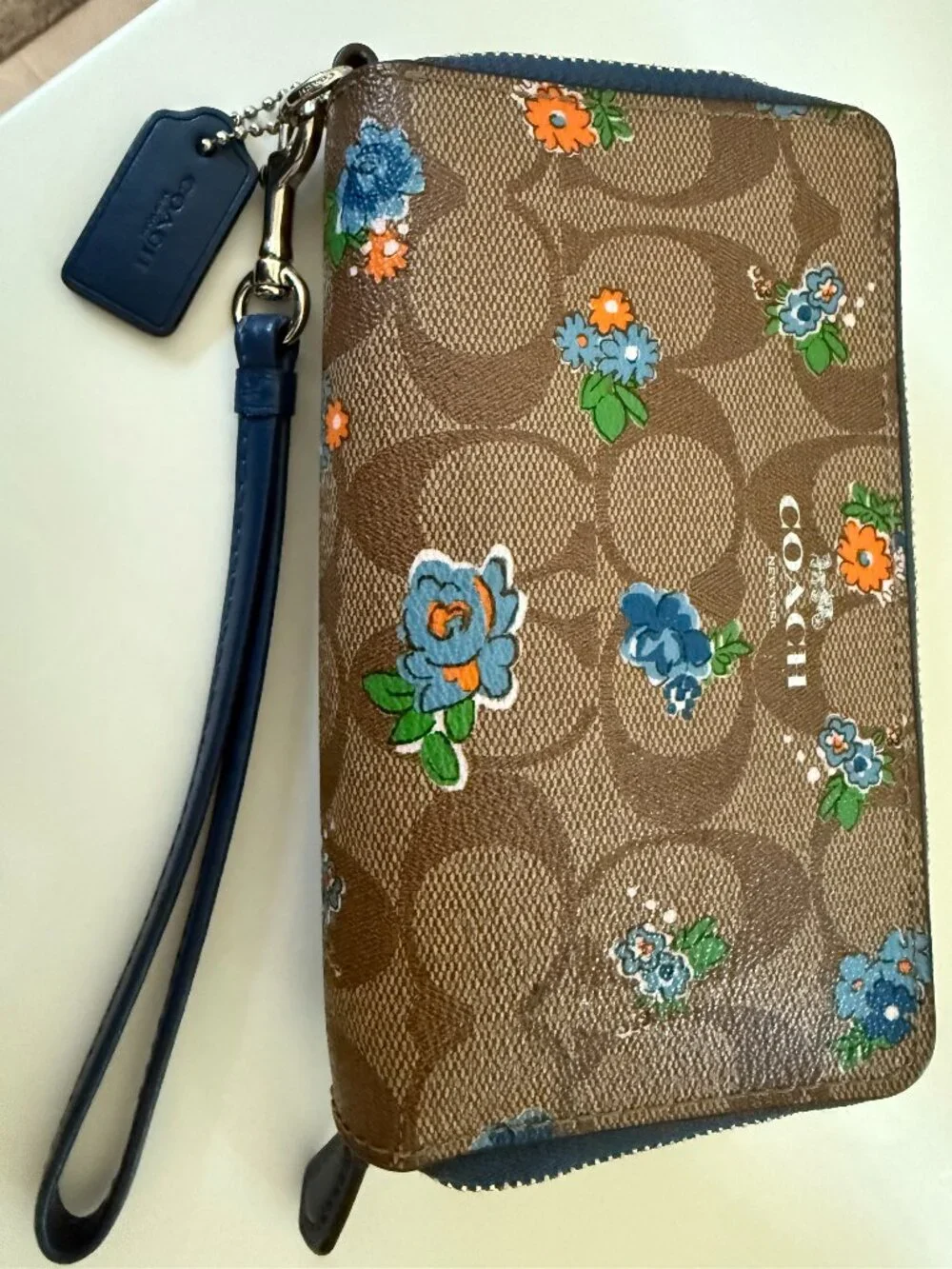 Coach Signature Floral Double-Zip Phone Wallet/Wristlet